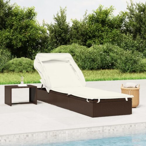 Sunbed with Foldable Roof Brown 213x63x97cm Poly Rattan - Image 12