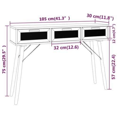 Console Table Brown 105x30x75cm Solid Wood Pine Natural Rattan - Image 6