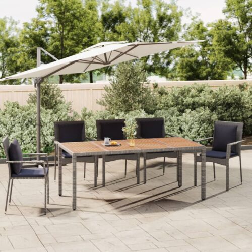 Garden Table with Wooden Top Grey Poly Rattan Solid Wood Acacia