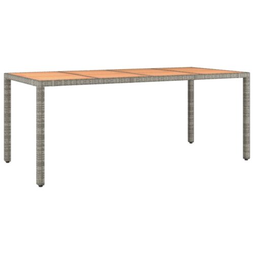 Garden Table with Wooden Top Grey Poly Rattan Solid Wood Acacia - Image 2