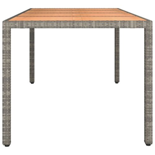 Garden Table with Wooden Top Grey Poly Rattan Solid Wood Acacia - Image 4