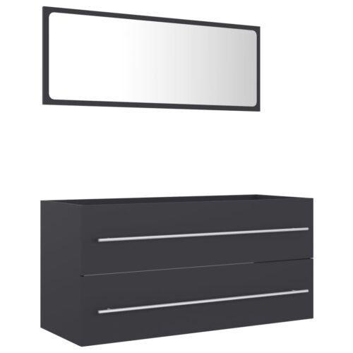 2-Piece Bathroom Furniture Set Grey Engineered Wood - Image 2