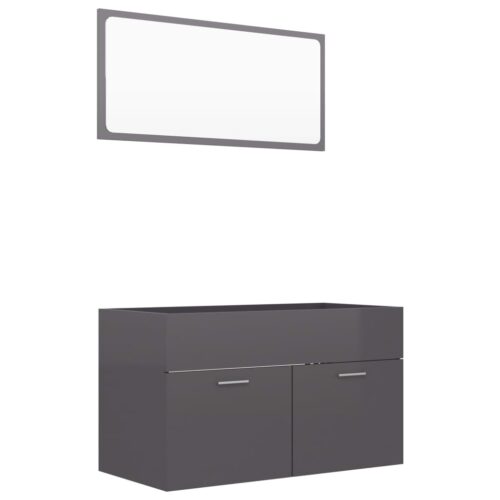 2-Piece Bathroom Furniture Set High Gloss Grey Engineered Wood - Image 2