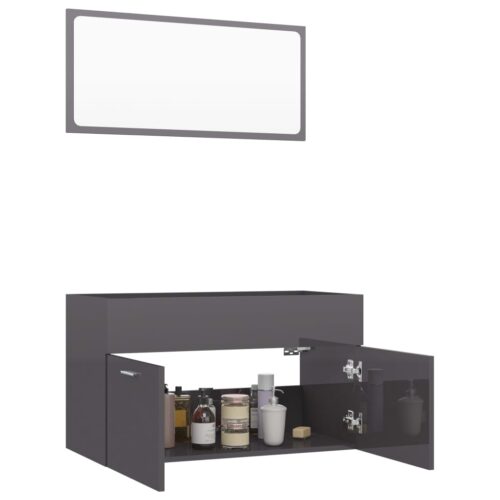 2-Piece Bathroom Furniture Set High Gloss Grey Engineered Wood - Image 4