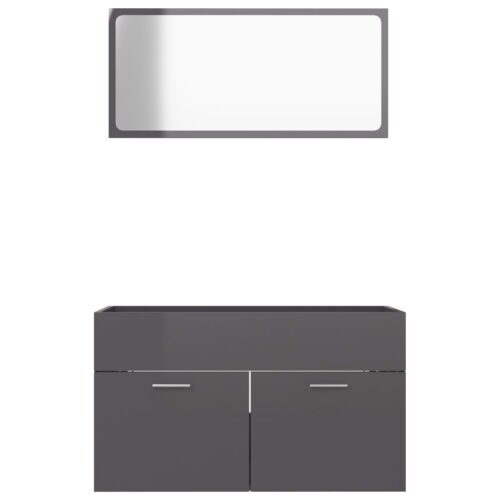 2-Piece Bathroom Furniture Set High Gloss Grey Engineered Wood - Image 6