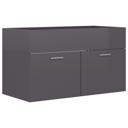 2-Piece Bathroom Furniture Set High Gloss Grey Engineered Wood - Image 8