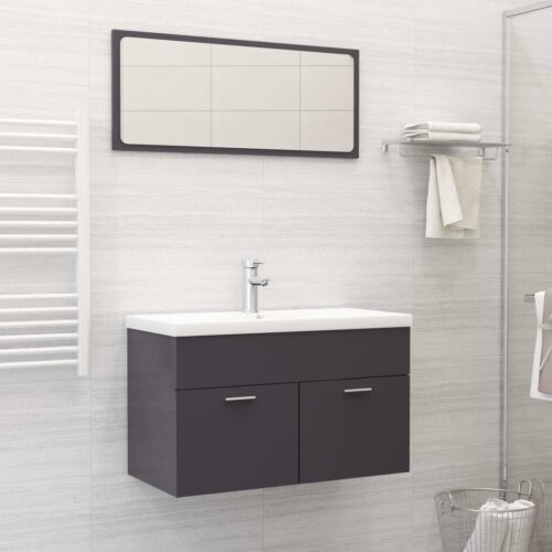 2-Piece Bathroom Furniture Set High Gloss Grey Engineered Wood - Image 12