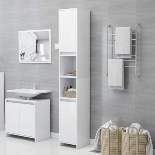 Tall Bathroom Cabinet Storage Rack Shelf Wooden Linen Cupboard White 30x183.5cm
