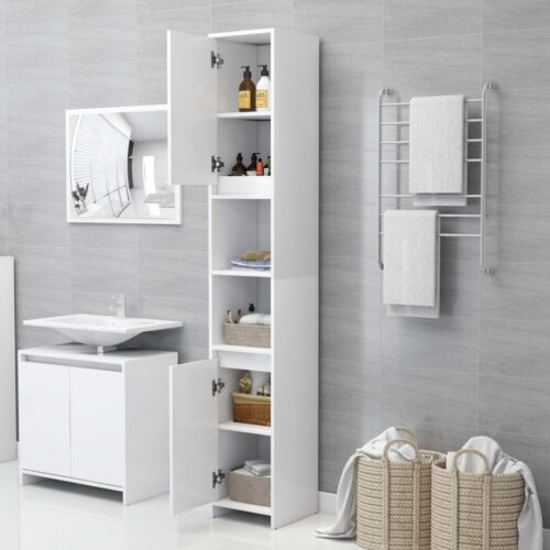 Tall Bathroom Cabinet Storage Rack Shelf Wooden Linen Cupboard White 30x183.5cm - Image 10