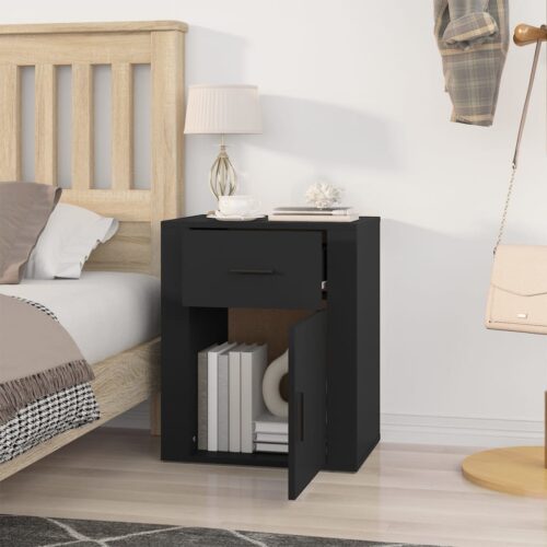 Bedside Cabinet Black 50x36x60cm Engineered Wood - Image 3