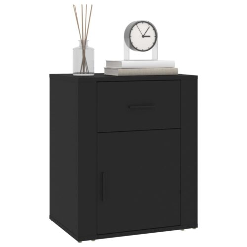 Bedside Cabinet Black 50x36x60cm Engineered Wood - Image 4