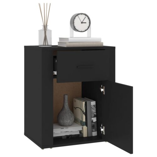 Bedside Cabinet Black 50x36x60cm Engineered Wood - Image 5