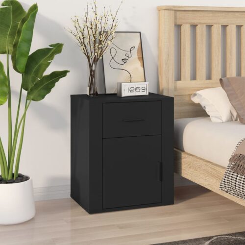 Bedside Cabinet Black 50x36x60cm Engineered Wood - Image 12