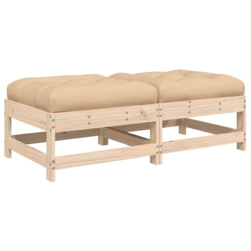 2pcs Outdoor Footstool Garden Patio Bench Ottoman Chair Seat Pine Wood Beige