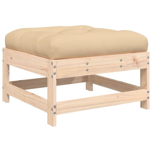2pcs Outdoor Footstool Garden Patio Bench Ottoman Chair Seat Pine Wood Beige - Image 4