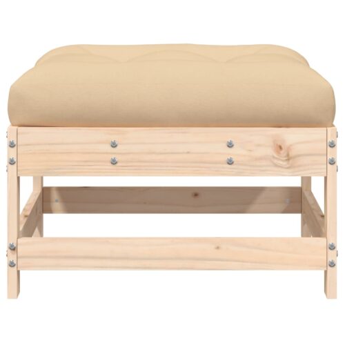 2pcs Outdoor Footstool Garden Patio Bench Ottoman Chair Seat Pine Wood Beige - Image 5