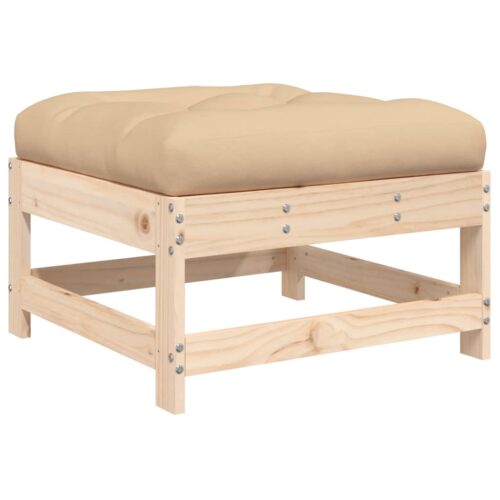 2pcs Outdoor Footstool Garden Patio Bench Ottoman Chair Seat Pine Wood Beige - Image 7
