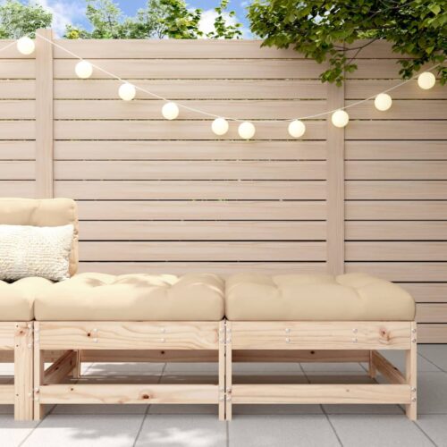 2pcs Outdoor Footstool Garden Patio Bench Ottoman Chair Seat Pine Wood Beige - Image 11
