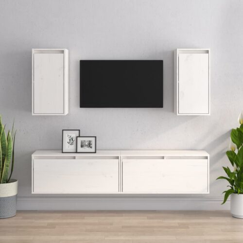 4pcs TV Cabinets White Solid Wood Pine