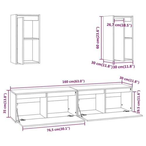 4pcs TV Cabinets White Solid Wood Pine - Image 9