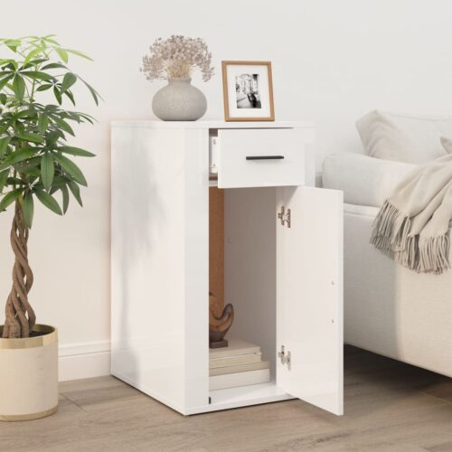 High Gloss Desk Cabinet Office Printer File Storage Rack Drawer Side Table White - Image 3