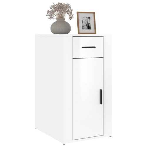High Gloss Desk Cabinet Office Printer File Storage Rack Drawer Side Table White - Image 4