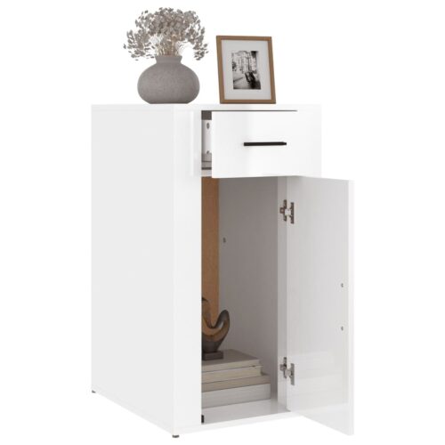 High Gloss Desk Cabinet Office Printer File Storage Rack Drawer Side Table White - Image 5