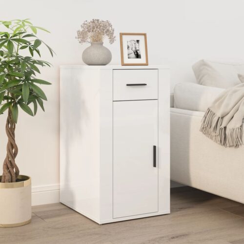 High Gloss Desk Cabinet Office Printer File Storage Rack Drawer Side Table White - Image 12