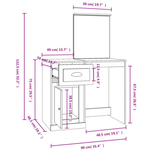 Dressing Table with Mirror White 90x50x132.5cm Engineered Wood - Image 10