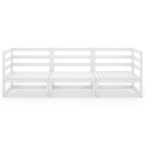 Garden 3-Seater Sofa White Solid Pinewood - Image 3