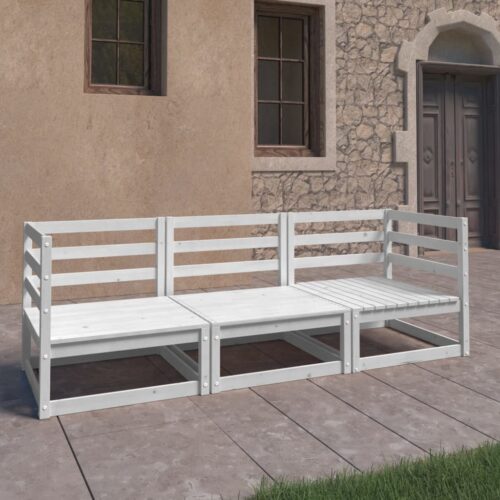 Garden 3-Seater Sofa White Solid Pinewood - Image 10