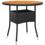 Garden Table Acacia Wood Wicker Rattan Bistro Dining Outdoor Patio Lounge Black 80x75cm