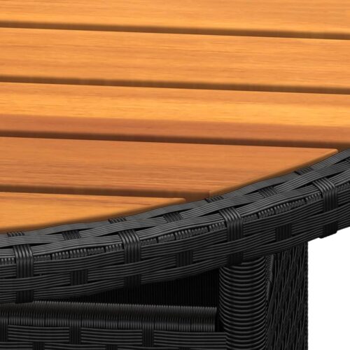 Garden Table Acacia Wood Wicker Rattan Bistro Dining Outdoor Patio Lounge Black 80x75cm - Image 3