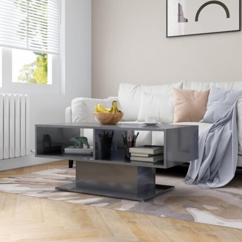 Coffee Table High Gloss Grey 103.5x50x44.5cm Engineered Wood - Image 7