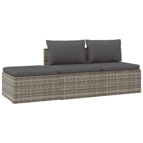 3-Piece Garden Lounge Set with Cushions Grey Poly Rattan