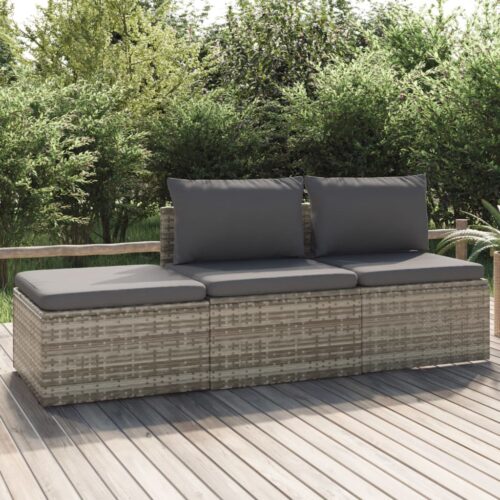 3-Piece Garden Lounge Set with Cushions Grey Poly Rattan - Image 11
