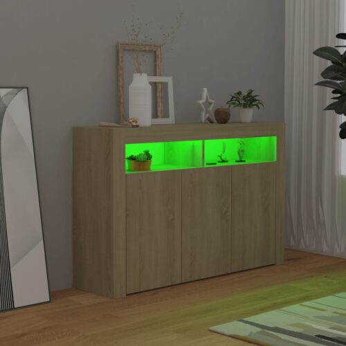 Sideboard with LED Lights Sonoma Oak 115.5x30x75cm - Image 6