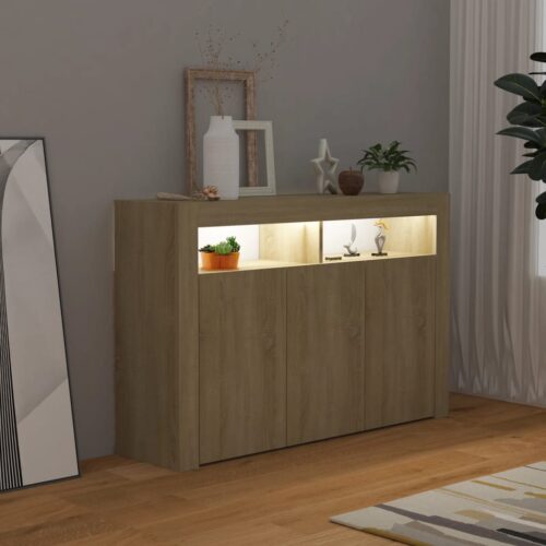 Sideboard with LED Lights Sonoma Oak 115.5x30x75cm - Image 7