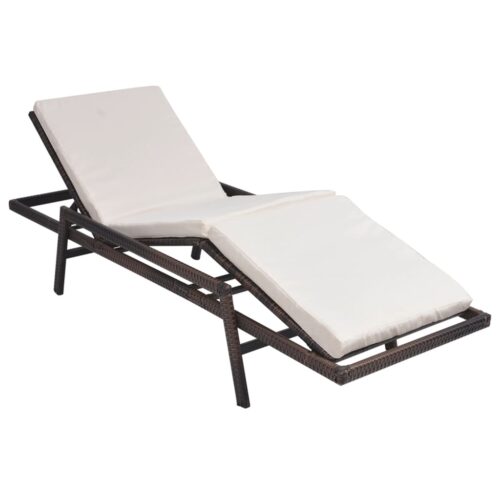 Sun Lounger with Cushion Poly Rattan Brown - Image 2