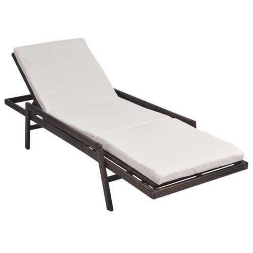 Sun Lounger with Cushion Poly Rattan Brown - Image 3