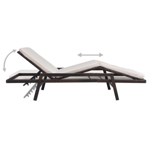Sun Lounger with Cushion Poly Rattan Brown - Image 5