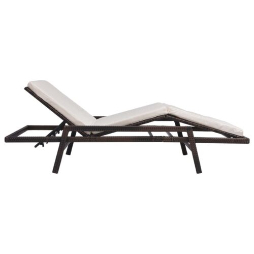 Sun Lounger with Cushion Poly Rattan Brown - Image 6