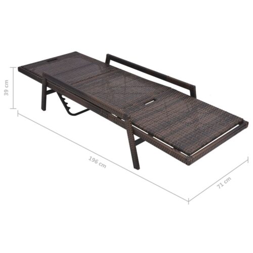 Sun Lounger with Cushion Poly Rattan Brown - Image 8