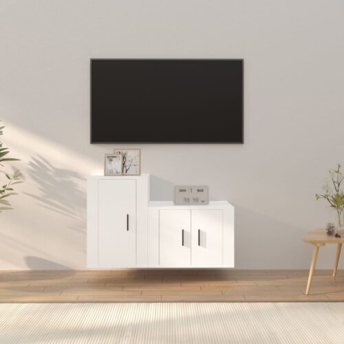 2-Piece TV Cabinet Set White Engineered Wood
