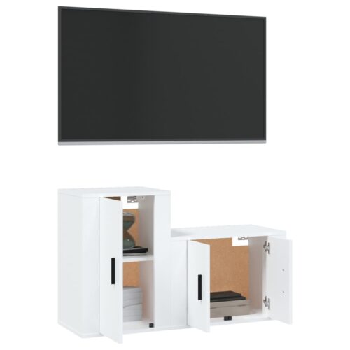 2-Piece TV Cabinet Set White Engineered Wood - Image 3
