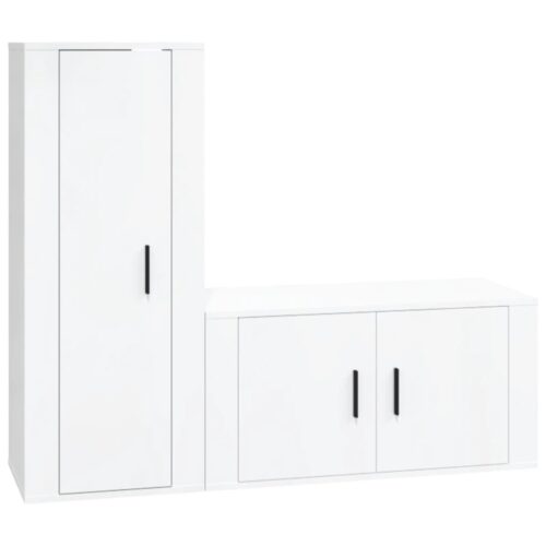 2-Piece TV Cabinet Set High Gloss White Engineered Wood - Image 2