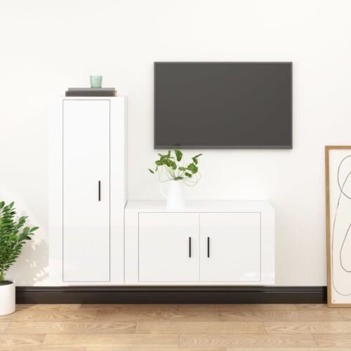 2-Piece TV Cabinet Set High Gloss White Engineered Wood - Image 10
