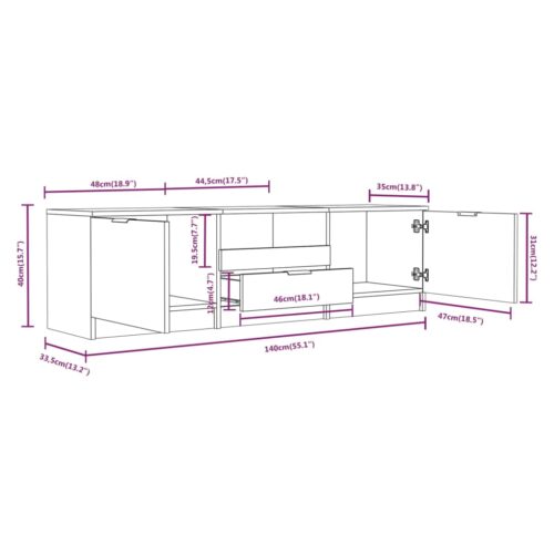 TV Cabinet Grey Sonoma 140x35x40cm Engineered Wood - Image 7