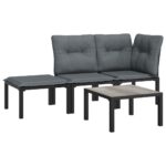 4-Piece Garden Lounge Set Black Grey Poly Rattan