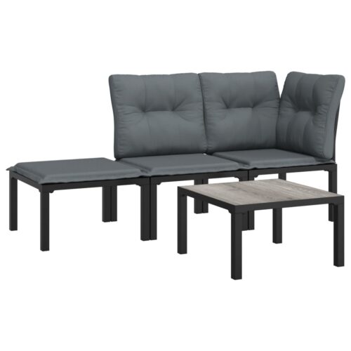 4-Piece Garden Lounge Set Black Grey Poly Rattan